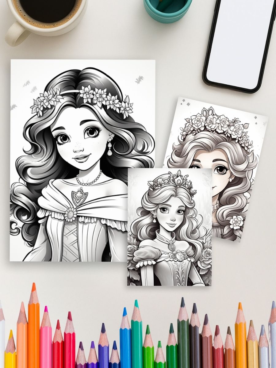 Princess Moments – 120 Elegant Adult Coloring Pages - Image 4